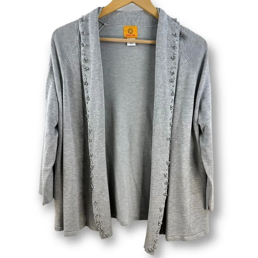 Ruby Rd. gray cardigan with silver need trim size S - Picture 1 of 11
